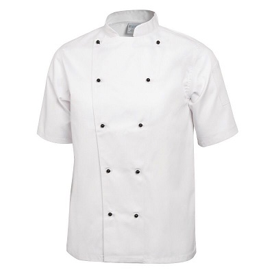 Chefs jacket - white short sleeve with black or white popper buttons