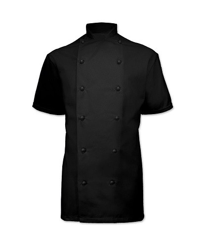 Chefs jacket - black short sleeve with black popper buttons