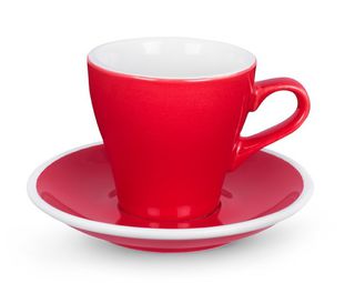 ACME long black tulip cup and saucer - red
