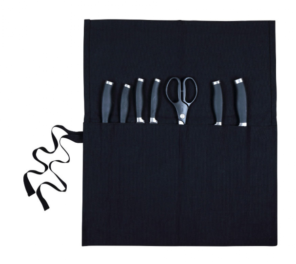 Dexam black canvas knife roll - 10 pockets